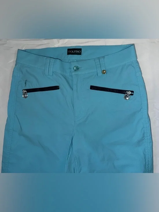Golfino Golfcore Aqua Blue Cropped Pants Stretch Ruched Hem Athleisure Preppy - Picture 8 of 11